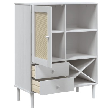 vidaXL Ντουλάπι Ψηλό SENJA Λευκό/Ρατάν 90x40x112cm Μασίφ Ξύλο Πεύκου 1 τεμ.