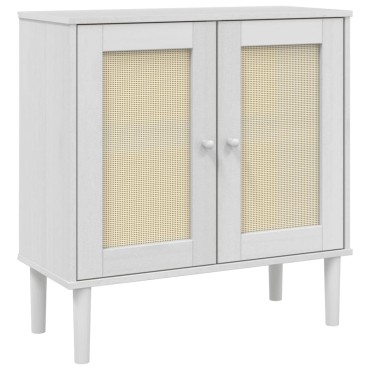 vidaXL Ντουλάπι SENJA Λευκό / Όψη Ρατάν 80x35x80cm Μασίφ Ξύλο Πεύκου 1 τεμ.