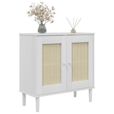 vidaXL Ντουλάπι SENJA Λευκό / Όψη Ρατάν 80x35x80cm Μασίφ Ξύλο Πεύκου 1 τεμ.