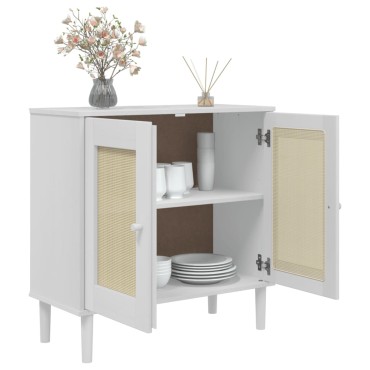 vidaXL Ντουλάπι SENJA Λευκό / Όψη Ρατάν 80x35x80cm Μασίφ Ξύλο Πεύκου 1 τεμ.