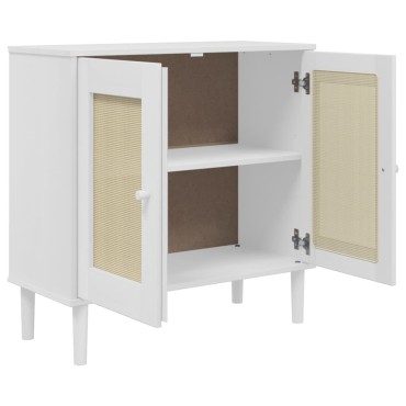 vidaXL Ντουλάπι SENJA Λευκό / Όψη Ρατάν 80x35x80cm Μασίφ Ξύλο Πεύκου 1 τεμ.