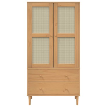 vidaXL Ντουλάπα SENJA Καφέ / Ρατάν 90x55x175cm Μασίφ Ξύλο Πεύκου 1 τεμ.