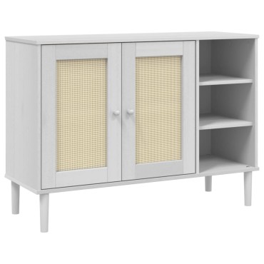 vidaXL Μπουφές SENJA Λευκό / Ρατάν 112x40x80cm Μασίφ Ξύλο Πεύκου 1 τεμ.
