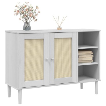 vidaXL Μπουφές SENJA Λευκό / Ρατάν 112x40x80cm Μασίφ Ξύλο Πεύκου 1 τεμ.