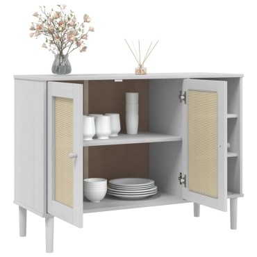 vidaXL Μπουφές SENJA Λευκό / Ρατάν 112x40x80cm Μασίφ Ξύλο Πεύκου 1 τεμ.