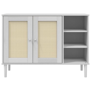 vidaXL Μπουφές SENJA Λευκό / Ρατάν 112x40x80cm Μασίφ Ξύλο Πεύκου 1 τεμ.