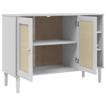vidaXL Μπουφές SENJA Λευκό / Ρατάν 112x40x80cm Μασίφ Ξύλο Πεύκου 1 τεμ.