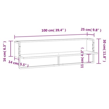 vidaXL Ράφι Τοίχου με Μπάρα Γκρι Sonoma 100x25x30cm 1 τεμ.