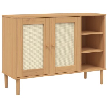 vidaXL Μπουφές SENJA Καφέ / Ρατάν 112x40x80cm Μασίφ Ξύλο Πεύκου 1 τεμ.