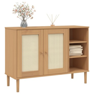 vidaXL Μπουφές SENJA Καφέ / Ρατάν 112x40x80cm Μασίφ Ξύλο Πεύκου 1 τεμ.