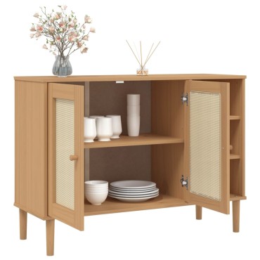 vidaXL Μπουφές SENJA Καφέ / Ρατάν 112x40x80cm Μασίφ Ξύλο Πεύκου 1 τεμ.