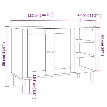 vidaXL Μπουφές SENJA Καφέ / Ρατάν 112x40x80cm Μασίφ Ξύλο Πεύκου 1 τεμ.