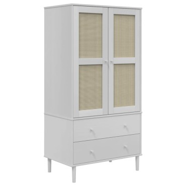 vidaXL Ντουλάπα SENJA Λευκό / Ρατάν 90x55x175cm Μασίφ Ξύλο Πεύκου 1 τεμ.