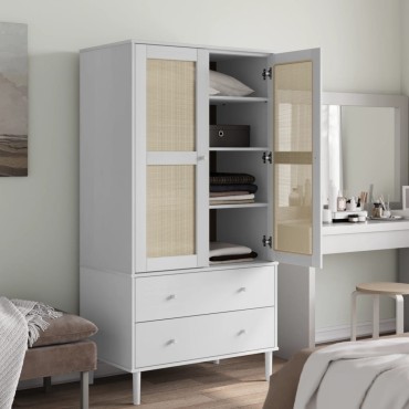 vidaXL Ντουλάπα SENJA Λευκό / Ρατάν 90x55x175cm Μασίφ Ξύλο Πεύκου 1 τεμ.