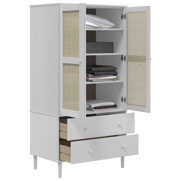 vidaXL Ντουλάπα SENJA Λευκό / Ρατάν 90x55x175cm Μασίφ Ξύλο Πεύκου 1 τεμ.