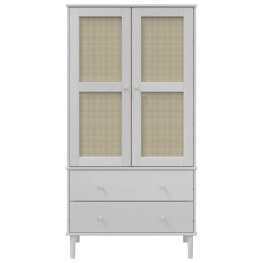 vidaXL Ντουλάπα SENJA Λευκό / Ρατάν 90x55x175cm Μασίφ Ξύλο Πεύκου 1 τεμ.