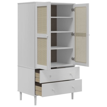 vidaXL Ντουλάπα SENJA Λευκό / Ρατάν 90x55x175cm Μασίφ Ξύλο Πεύκου 1 τεμ.