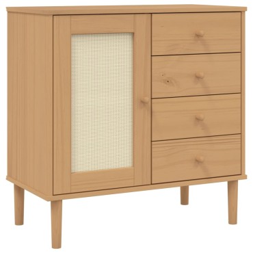 vidaXL Μπουφές SENJA Καφέ / Ρατάν 80x40x80cm Μασίφ Ξύλο Πεύκου 1 τεμ.