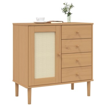 vidaXL Μπουφές SENJA Καφέ / Ρατάν 80x40x80cm Μασίφ Ξύλο Πεύκου 1 τεμ.