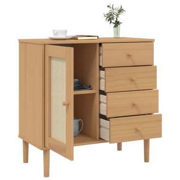vidaXL Μπουφές SENJA Καφέ / Ρατάν 80x40x80cm Μασίφ Ξύλο Πεύκου 1 τεμ.