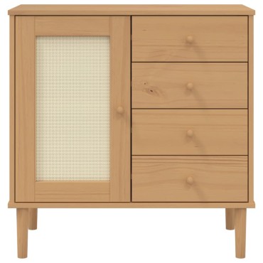 vidaXL Μπουφές SENJA Καφέ / Ρατάν 80x40x80cm Μασίφ Ξύλο Πεύκου 1 τεμ.