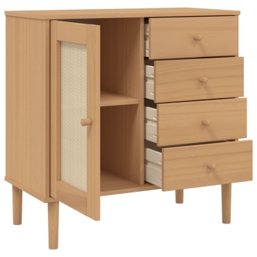 vidaXL Μπουφές SENJA Καφέ / Ρατάν 80x40x80cm Μασίφ Ξύλο Πεύκου 1 τεμ.