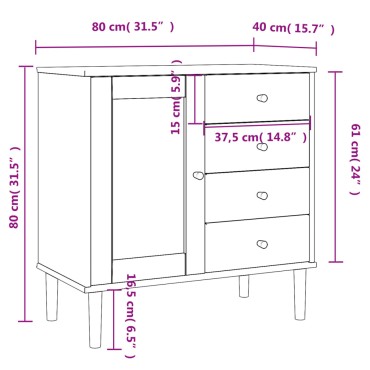 vidaXL Μπουφές SENJA Καφέ / Ρατάν 80x40x80cm Μασίφ Ξύλο Πεύκου 1 τεμ.
