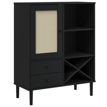 vidaXL Ντουλάπι Ψηλό SENJA Μαύρο/Ρατάν 90x40x112cm Μασίφ Ξύλο Πεύκου 1 τεμ.