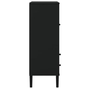 vidaXL Ντουλάπι Ψηλό SENJA Μαύρο/Ρατάν 90x40x112cm Μασίφ Ξύλο Πεύκου 1 τεμ.