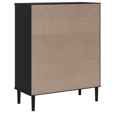 vidaXL Ντουλάπι Ψηλό SENJA Μαύρο/Ρατάν 90x40x112cm Μασίφ Ξύλο Πεύκου 1 τεμ.
