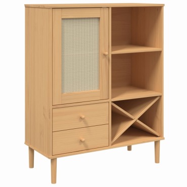vidaXL Ντουλάπι Ψηλό SENJA Καφέ/Ρατάν 90x40x112cm Μασίφ Ξύλο Πεύκου 1 τεμ.