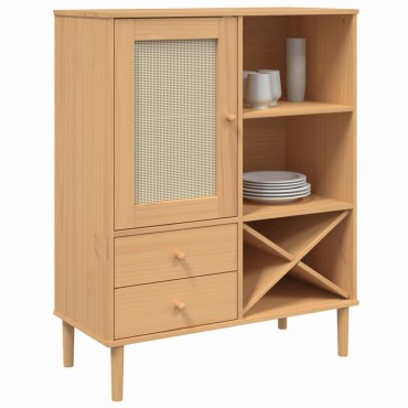 vidaXL Ντουλάπι Ψηλό SENJA Καφέ/Ρατάν 90x40x112cm Μασίφ Ξύλο Πεύκου 1 τεμ.