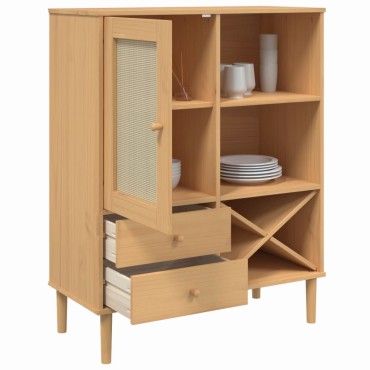 vidaXL Ντουλάπι Ψηλό SENJA Καφέ/Ρατάν 90x40x112cm Μασίφ Ξύλο Πεύκου 1 τεμ.
