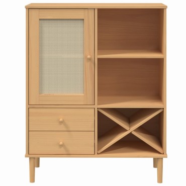 vidaXL Ντουλάπι Ψηλό SENJA Καφέ/Ρατάν 90x40x112cm Μασίφ Ξύλο Πεύκου 1 τεμ.