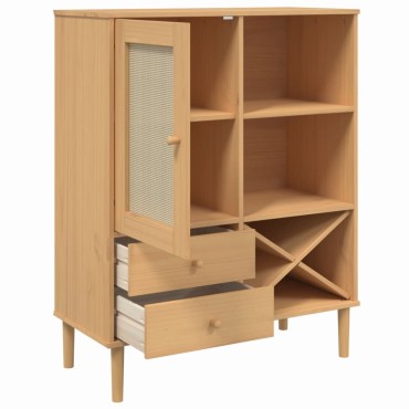 vidaXL Ντουλάπι Ψηλό SENJA Καφέ/Ρατάν 90x40x112cm Μασίφ Ξύλο Πεύκου 1 τεμ.