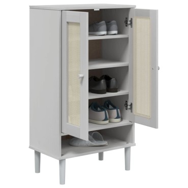 vidaXL Παπουτσοθήκη SENJA Λευκή / Ρατάν 59,5x35x107cm Μασίφ Ξύλο
