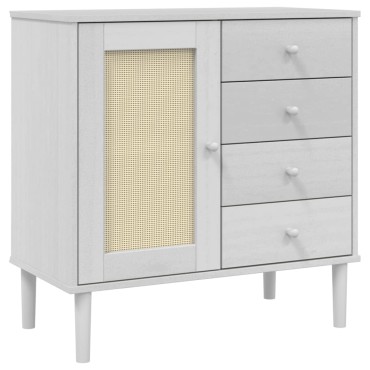 vidaXL Ντουλάπι SENJA Λευκό / Όψη Ρατάν 80x40x80cm Μασίφ Ξύλο Πεύκου 1 τεμ.