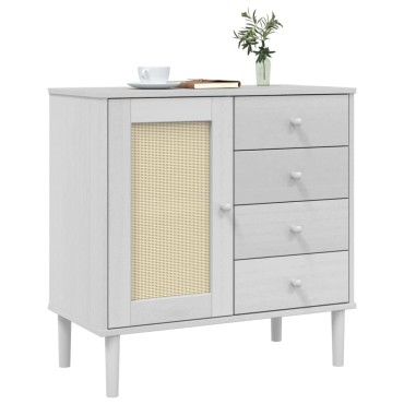 vidaXL Ντουλάπι SENJA Λευκό / Όψη Ρατάν 80x40x80cm Μασίφ Ξύλο Πεύκου 1 τεμ.