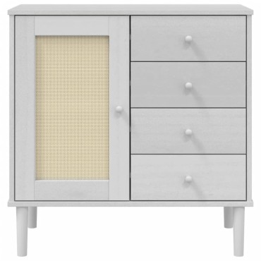 vidaXL Ντουλάπι SENJA Λευκό / Όψη Ρατάν 80x40x80cm Μασίφ Ξύλο Πεύκου 1 τεμ.