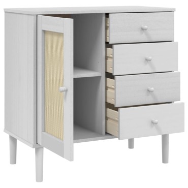 vidaXL Ντουλάπι SENJA Λευκό / Όψη Ρατάν 80x40x80cm Μασίφ Ξύλο Πεύκου 1 τεμ.