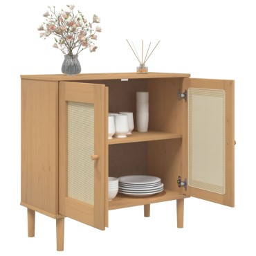 vidaXL Ντουλάπι SENJA Καφέ / Ρατάν 80x35x80cm Μασίφ Ξύλο Πεύκου 1 τεμ.