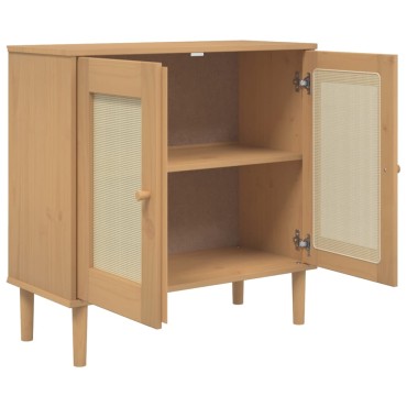 vidaXL Ντουλάπι SENJA Καφέ / Ρατάν 80x35x80cm Μασίφ Ξύλο Πεύκου 1 τεμ.