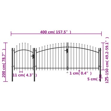 vidaXL Καγκελόπορτα Μαύρη 2 x 4 μ. Ατσάλινη