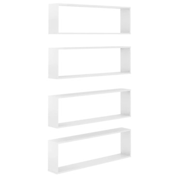 vidaXL Ράφια Κύβοι Τοίχου 4 τεμ. Γυαλ. Λευκό 100x15x30cm Επεξ. Ξύλο