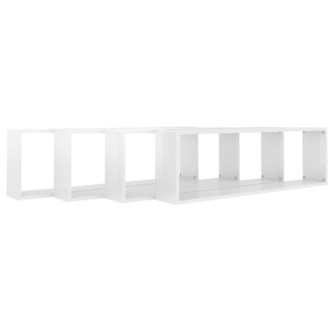 vidaXL Ράφια Κύβοι Τοίχου 4 τεμ. Γυαλ. Λευκό 100x15x30cm Επεξ. Ξύλο