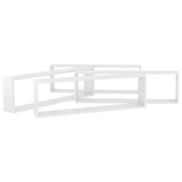 vidaXL Ράφια Κύβοι Τοίχου 4 τεμ. Γυαλ. Λευκό 100x15x30cm Επεξ. Ξύλο