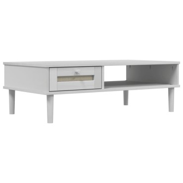 vidaXL Τραπεζάκι Σαλονιού SENJA Λευκό / Ρατάν 100x55x33cm Μασίφ Ξύλο 1 τεμ.