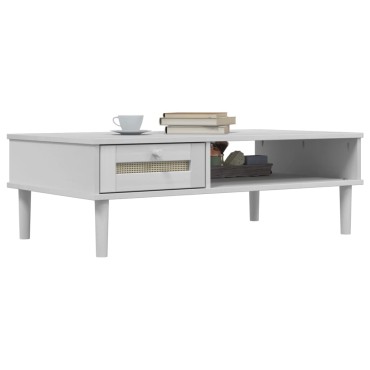 vidaXL Τραπεζάκι Σαλονιού SENJA Λευκό / Ρατάν 100x55x33cm Μασίφ Ξύλο 1 τεμ.