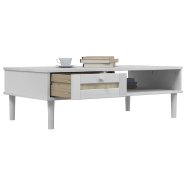 vidaXL Τραπεζάκι Σαλονιού SENJA Λευκό / Ρατάν 100x55x33cm Μασίφ Ξύλο 1 τεμ.