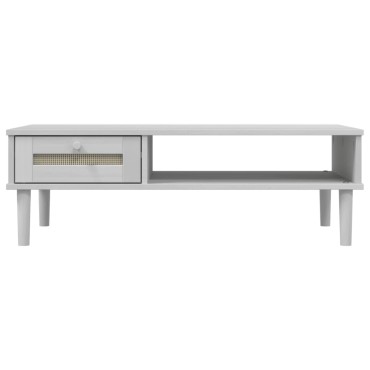 vidaXL Τραπεζάκι Σαλονιού SENJA Λευκό / Ρατάν 100x55x33cm Μασίφ Ξύλο 1 τεμ.